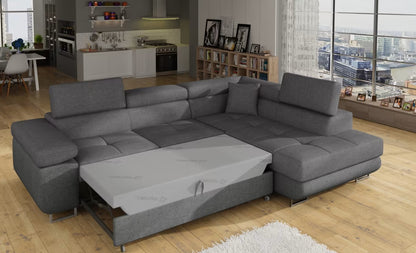 Antony - Grey Corner Sofa with Sleeping Function & Storage Left or Right width 272 cm