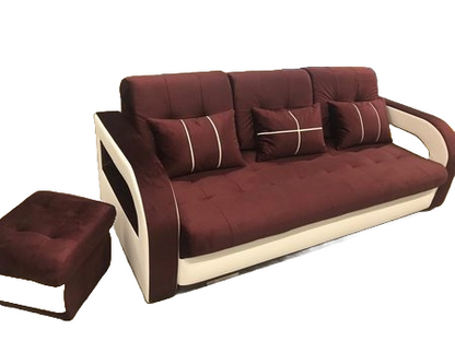 Sofa Bed NENA in Colour Purple Claret with Sleeping Function, Storage and Footrest