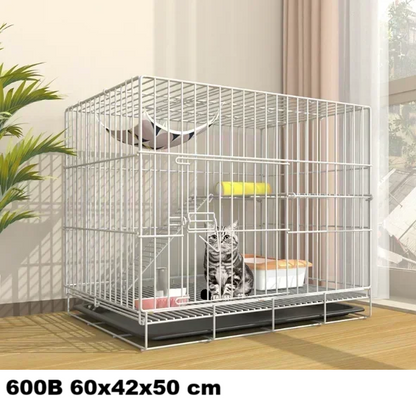 Large Foldable Stainless Steel Cat Cage – Durable Pet House for Cats & Small Dogs White Grey