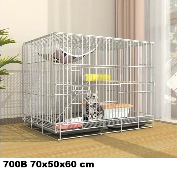 Large Foldable Stainless Steel Cat Cage – Durable Pet House for Cats & Small Dogs White Grey