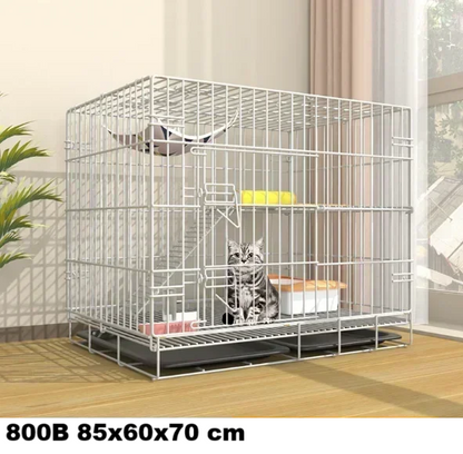 Large Foldable Stainless Steel Cat Cage – Durable Pet House for Cats & Small Dogs White Grey