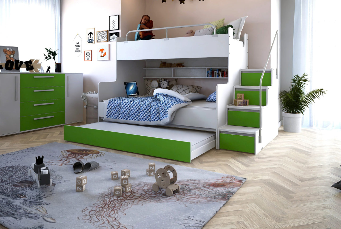 TOMMY Tripple Bunk Bed - Stylish and Functional Design for Kids and Teens Various Colours