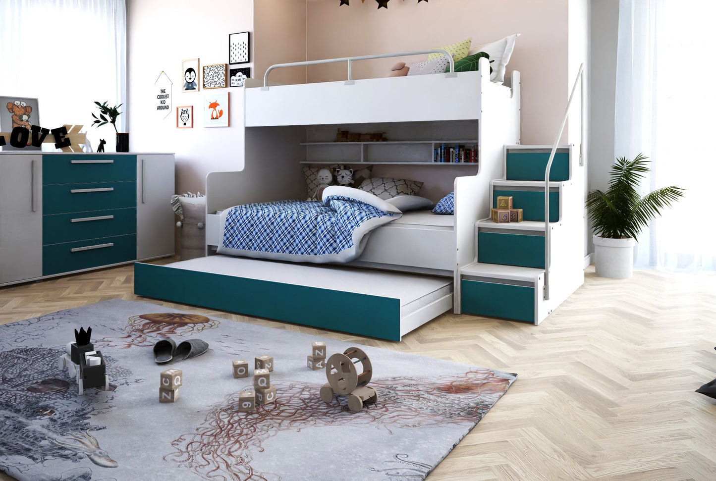 TOMMY Tripple Bunk Bed - Stylish and Functional Design for Kids and Teens Various Colours