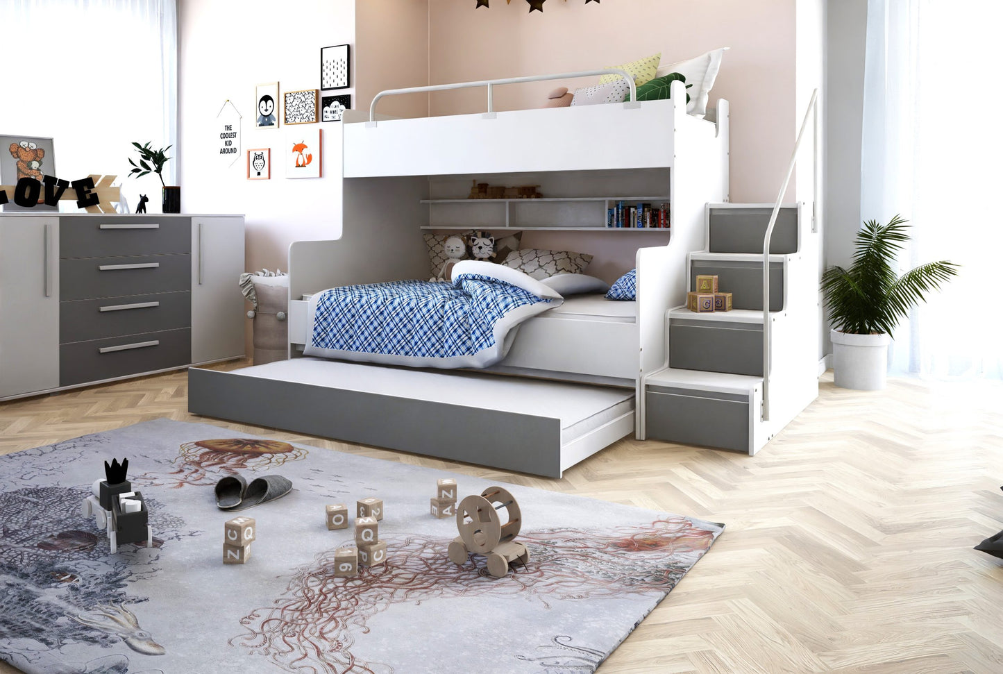 TOMMY Tripple Bunk Bed - Stylish and Functional Design for Kids and Teens Various Colours