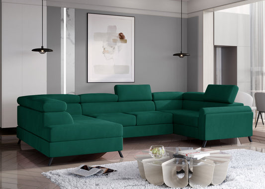 ESCADA Prestige U-Shape Corner Sofa with Sleeping Function Storage, Various Colours Velvet Width 336 cm