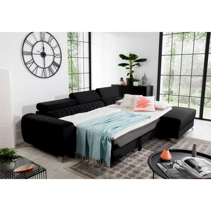 Gravson - Corner Sofa with Sleeping Function Storage Black Velvet width 278 cm