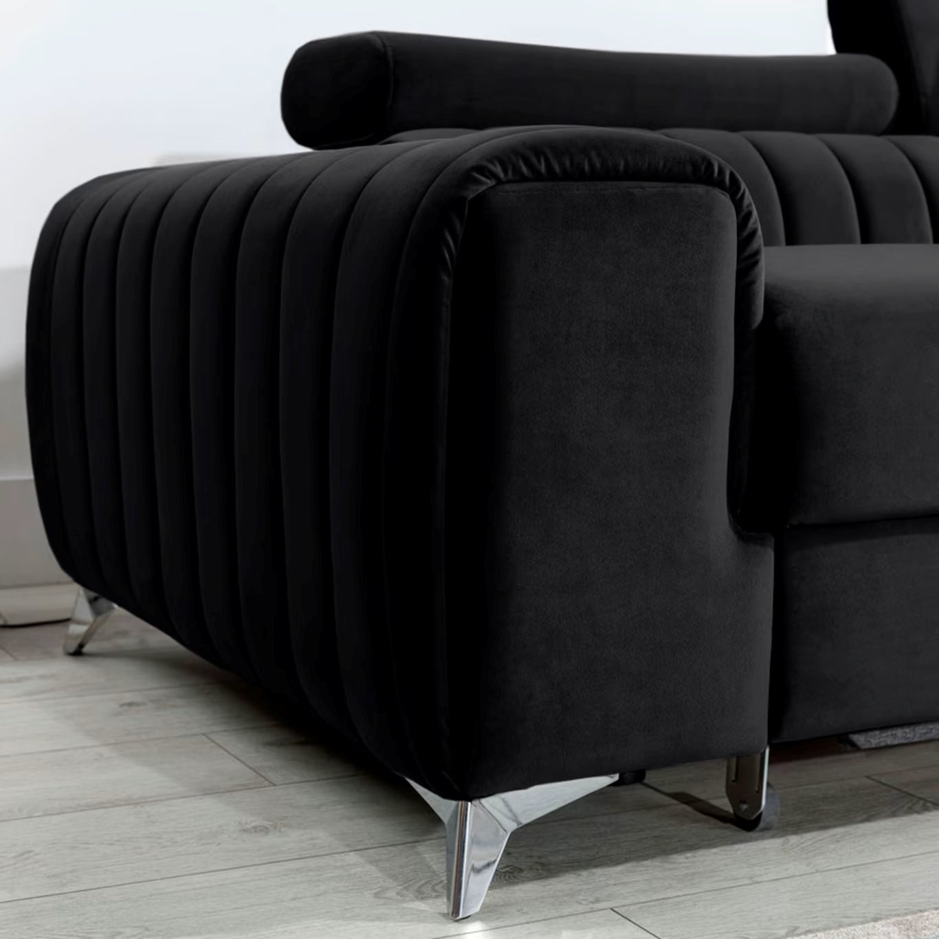 Gravson - Corner Sofa with Sleeping Function Storage Black Velvet width 278 cm