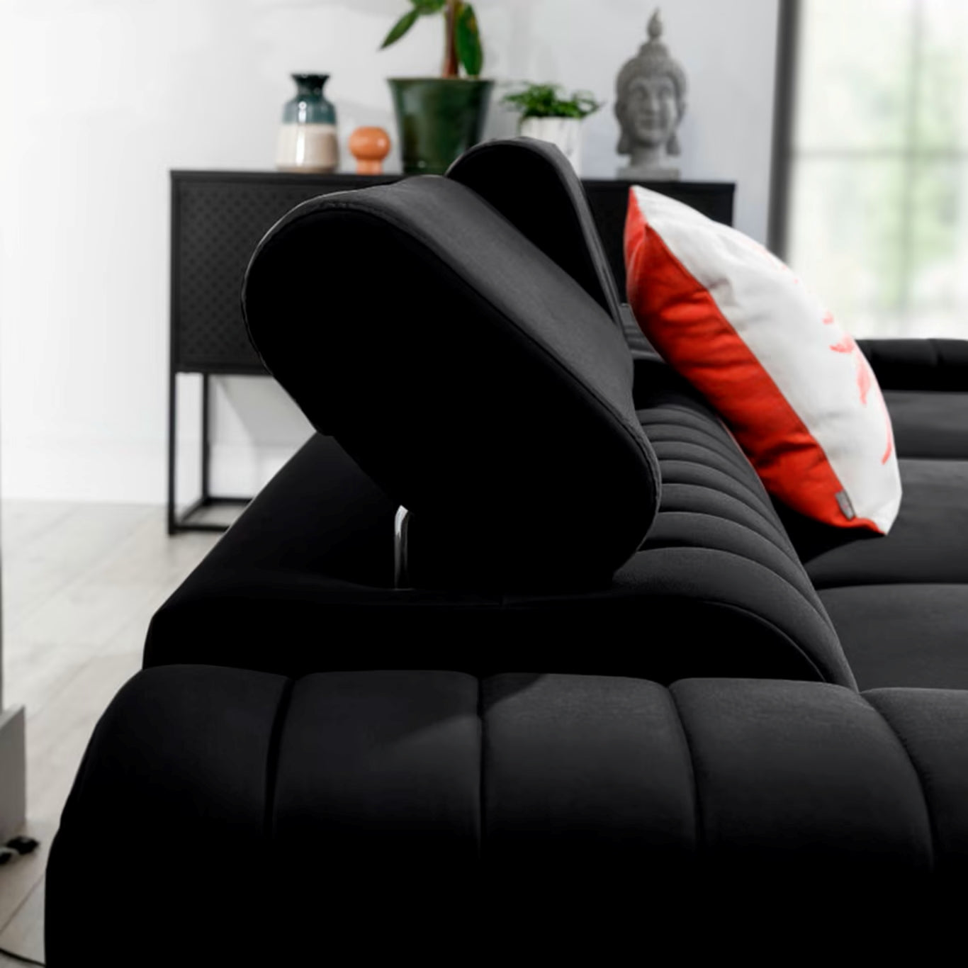 Gravson - Corner Sofa with Sleeping Function Storage Black Velvet width 278 cm