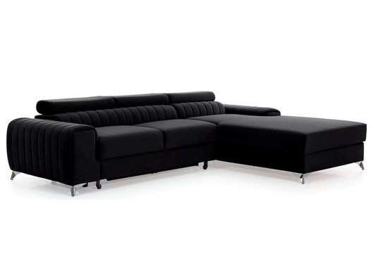 Gravson - Corner Sofa with Sleeping Function Storage Black Velvet width 278 cm