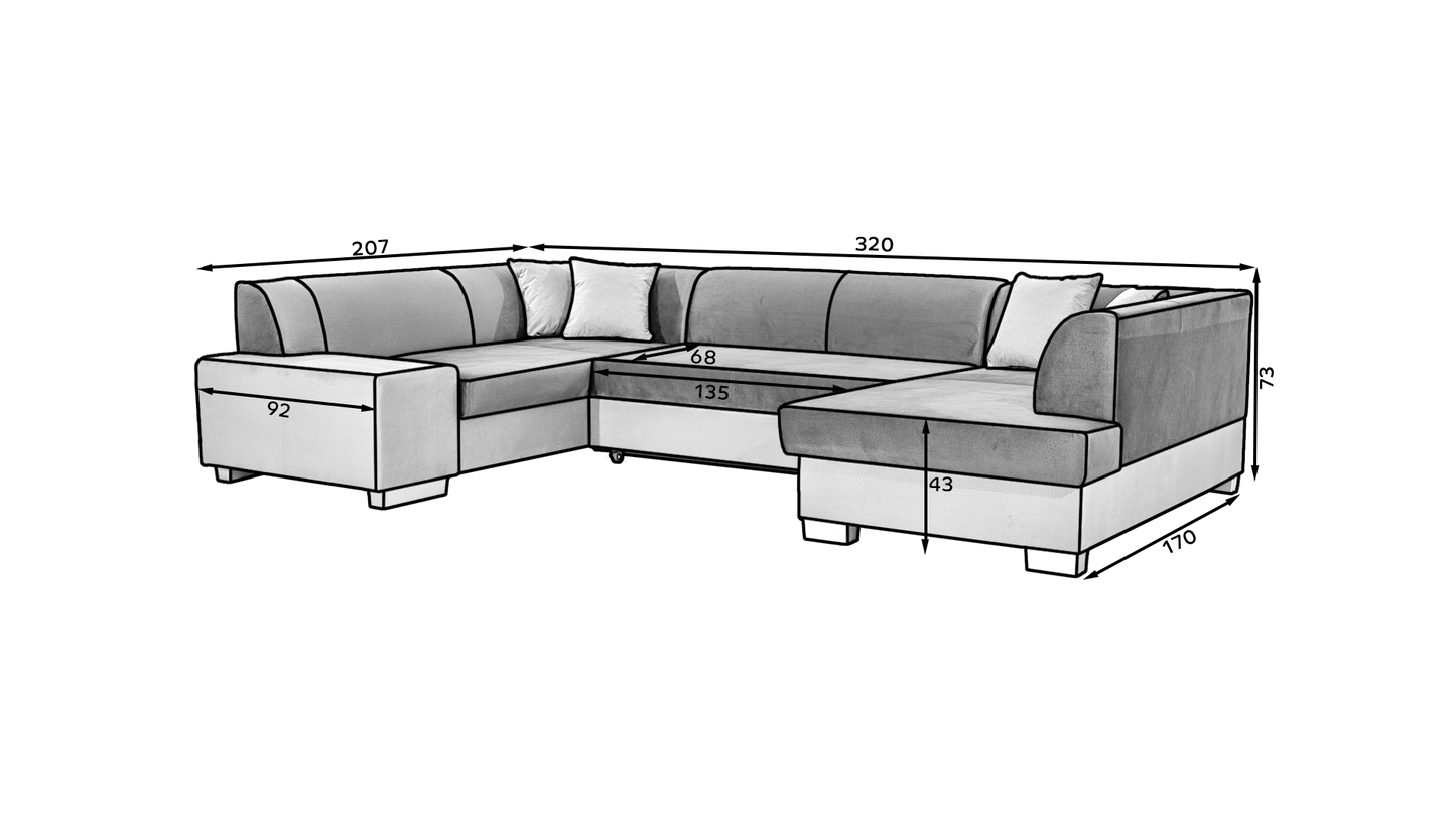 HAVANA U-Shape Corner Sofa with Sleeping Function, Storage, Various Colours Width 320 cm