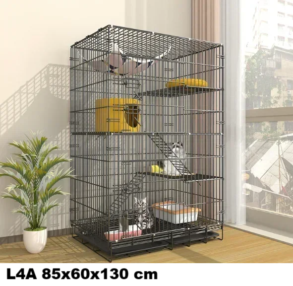 Large Foldable Stainless Steel Cat Cage – Durable Pet House for Cats & Small Dogs White Grey