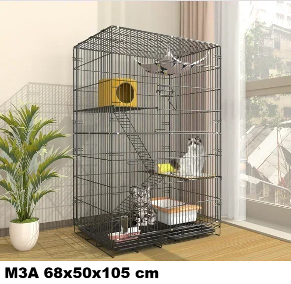 Large Foldable Stainless Steel Cat Cage – Durable Pet House for Cats & Small Dogs White Grey