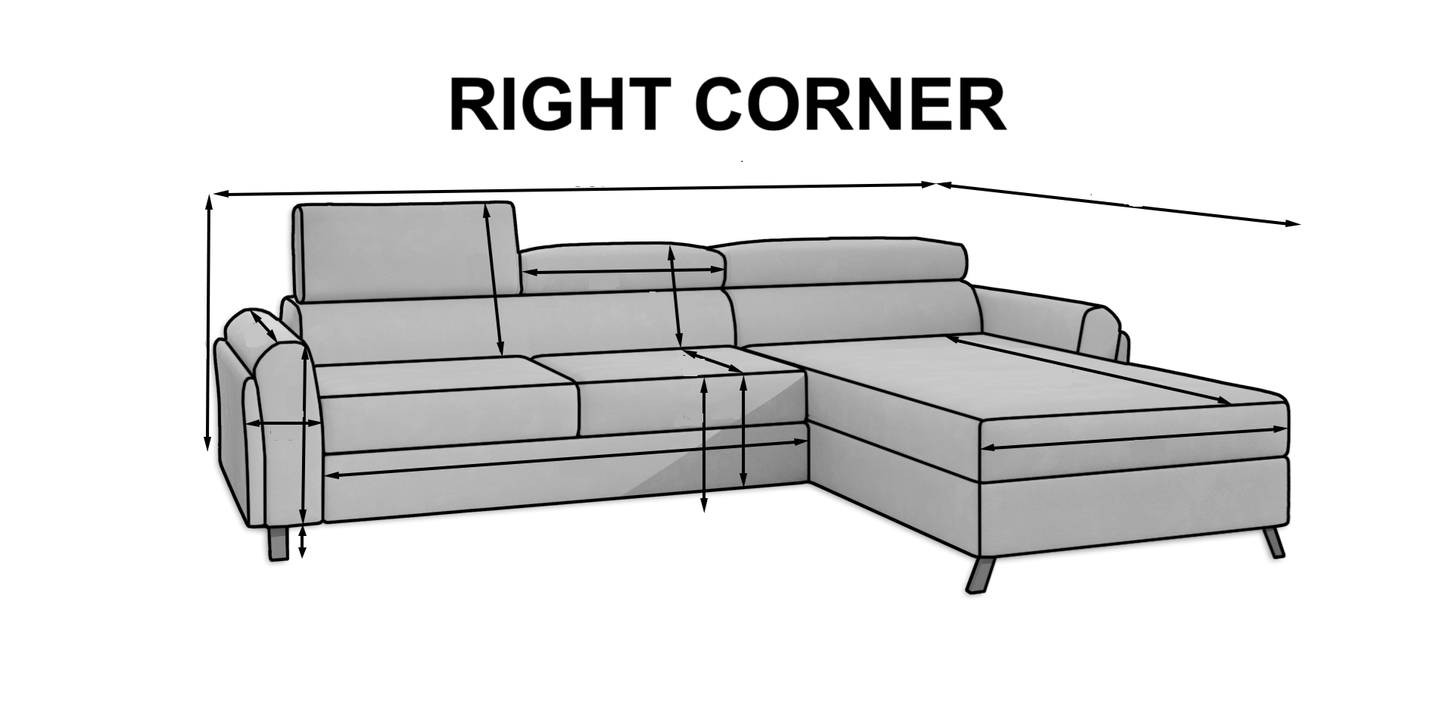 MARIALL L-Shape Corner Sofa with Sleeping Function, Storage, Adjustable headrests, Various Colours Width 288 cm