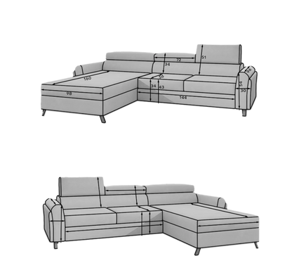 MARIALL L-Shape Corner Sofa with Sleeping Function, Storage, Adjustable headrests, Various Colours Width 288 cm