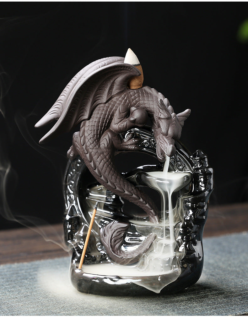 Hand Made Dragon Waterfall Backflow Incense Burner – Unique Pterosaur Ceramic Censer for Incense Cones and Sticks