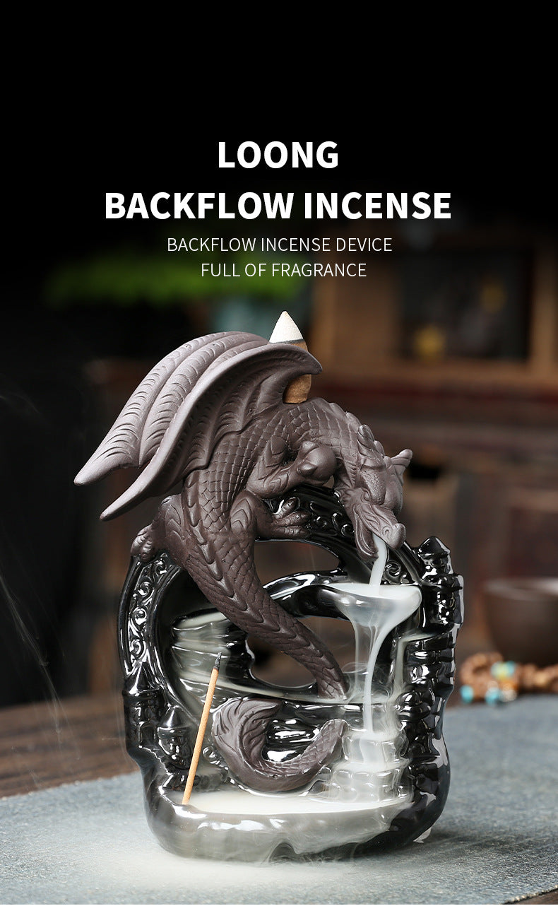 Hand Made Dragon Waterfall Backflow Incense Burner – Unique Pterosaur Ceramic Censer for Incense Cones and Sticks