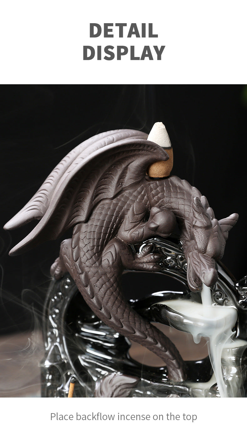 Hand Made Dragon Waterfall Backflow Incense Burner – Unique Pterosaur Ceramic Censer for Incense Cones and Sticks