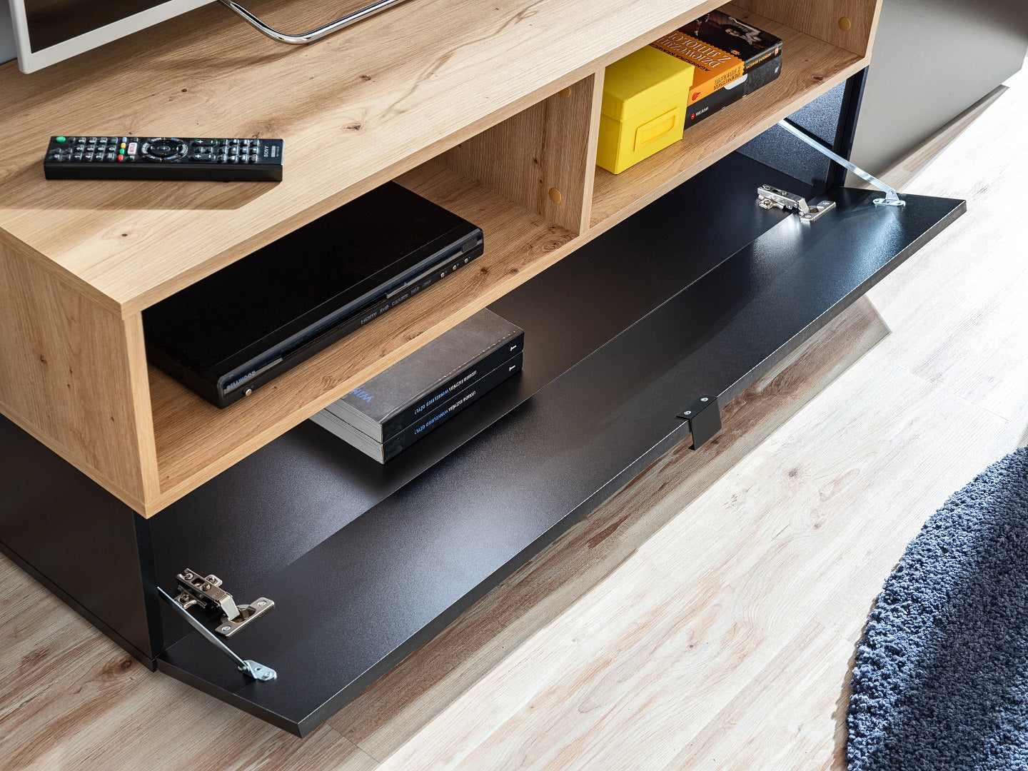 MINI Wall Unit - Compact Modern Design with LED, Black & Oak Finish, Space-Saving Storage Solution