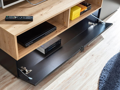 MINI Wall Unit - Compact Modern Design with LED, Black & Oak Finish, Space-Saving Storage Solution