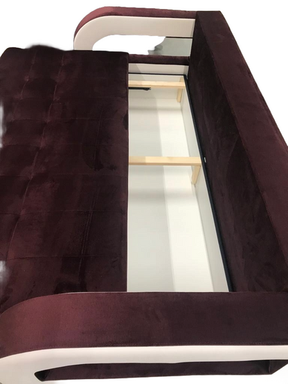 Sofa Bed NENA in Colour Purple Claret with Sleeping Function, Storage and Footrest