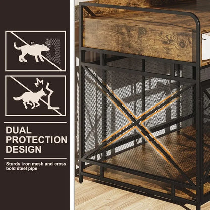 Rustic Wooden Dog Crate – Stylish & Durable Dog Kennel with Drawers for Storage