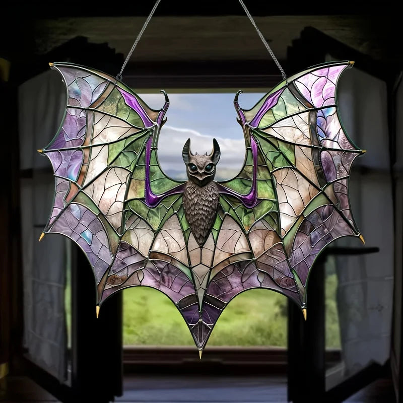 Contemporary Acrylic Bat Suncatcher – Halloween Wall Art & Wreath Centerpiece Decor