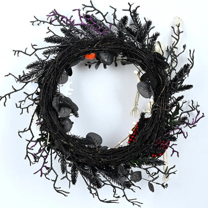 Scary Home Decor Halloween Wreath Decoration For Front Door Simulation Black Branch  Skeleton Pumpkin 50cm