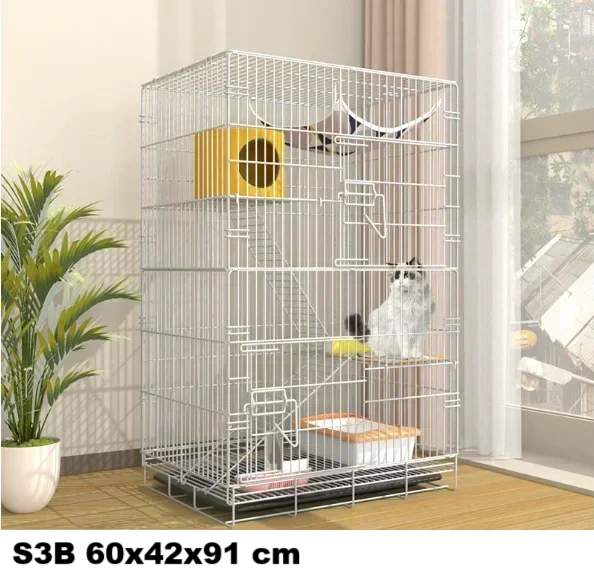 Large Foldable Stainless Steel Cat Cage – Durable Pet House for Cats & Small Dogs White Grey