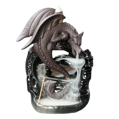 Hand Made Dragon Waterfall Backflow Incense Burner – Unique Pterosaur Ceramic Censer for Incense Cones and Sticks