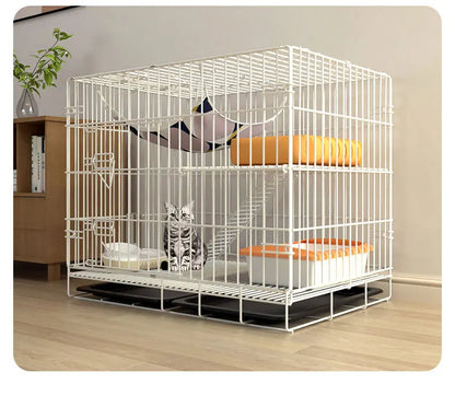 Large Foldable Stainless Steel Cat Cage – Durable Pet House for Cats & Small Dogs White Grey