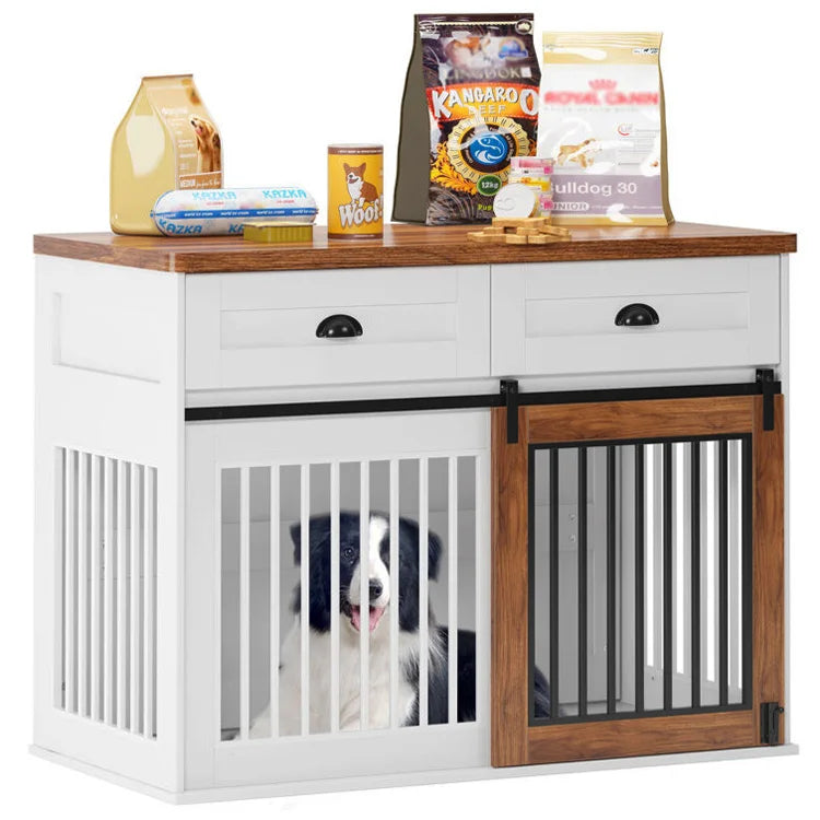 Multifunctional Wooden & Metal Dog Crate – Stylish Indoor Pet House & Storage Cabinet