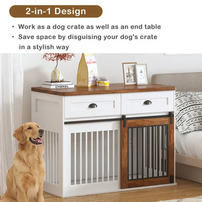 Multifunctional Wooden & Metal Dog Crate – Stylish Indoor Pet House & Storage Cabinet