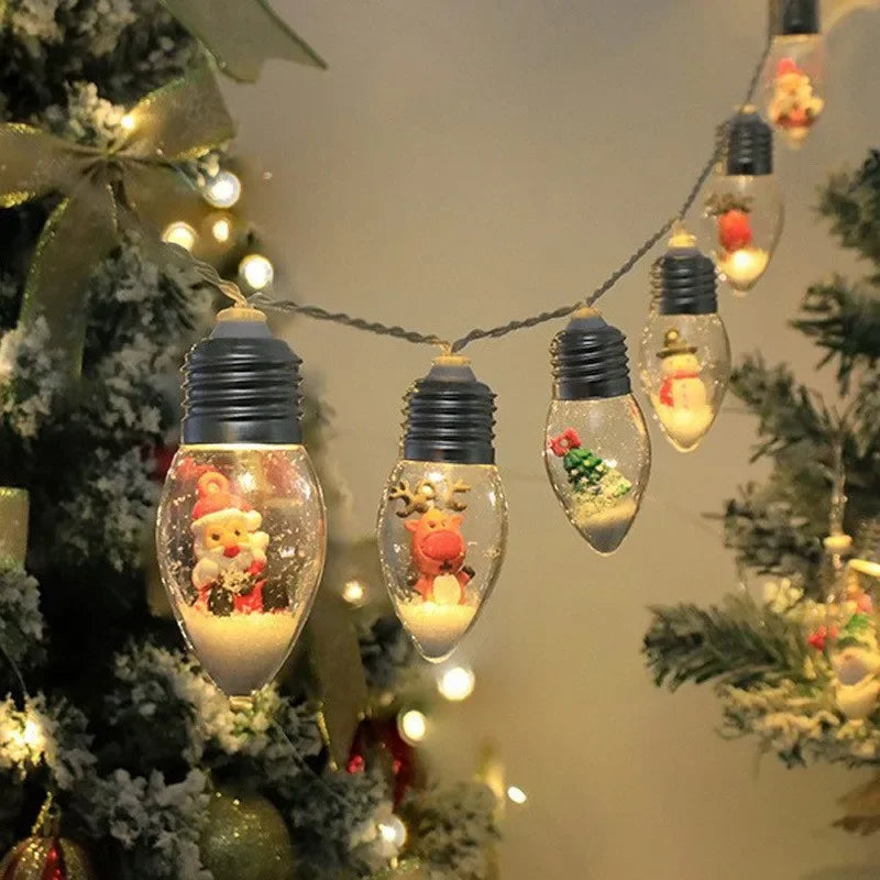 Christmas Santa Claus LED String Lights - Festive Battery-Powered Hanging Decorations