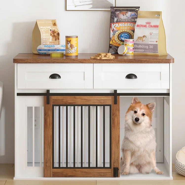 Multifunctional Wooden & Metal Dog Crate – Stylish Indoor Pet House & Storage Cabinet