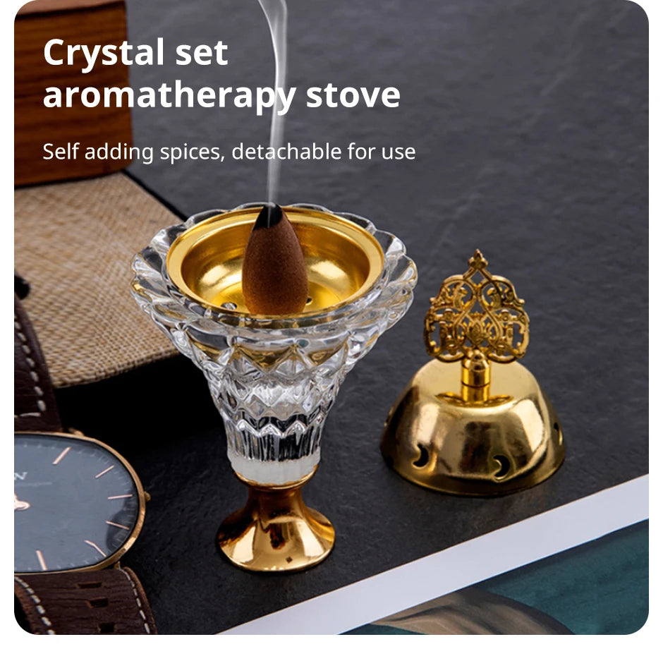 Artificial Crystal Incense Burner with Cover – Aromatherapy Diffuser for Home & Yoga Studio Decor