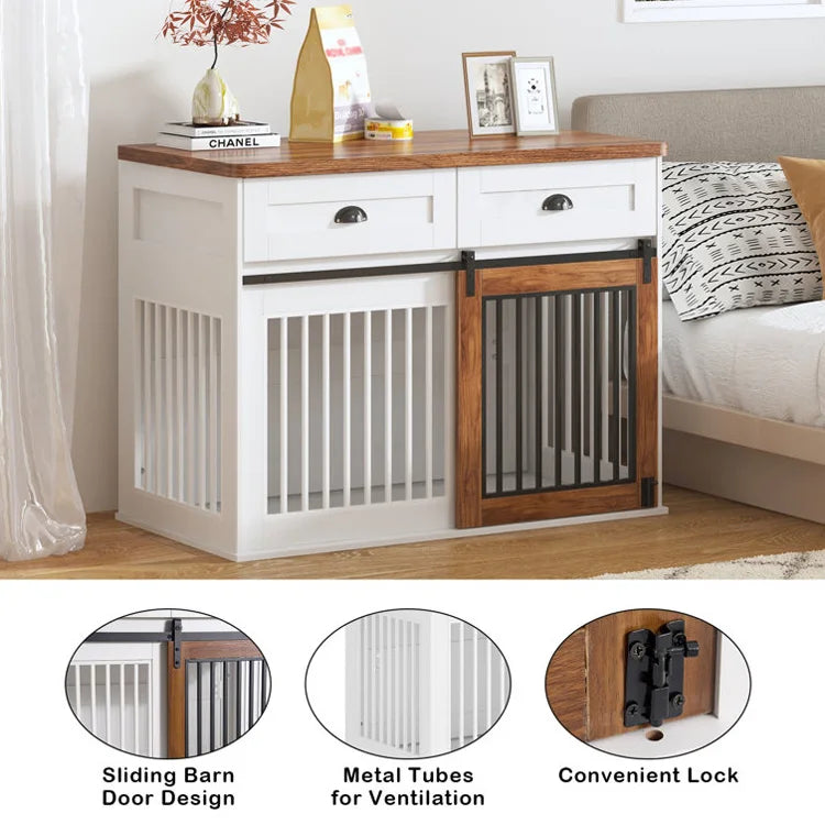 Multifunctional Wooden & Metal Dog Crate – Stylish Indoor Pet House & Storage Cabinet