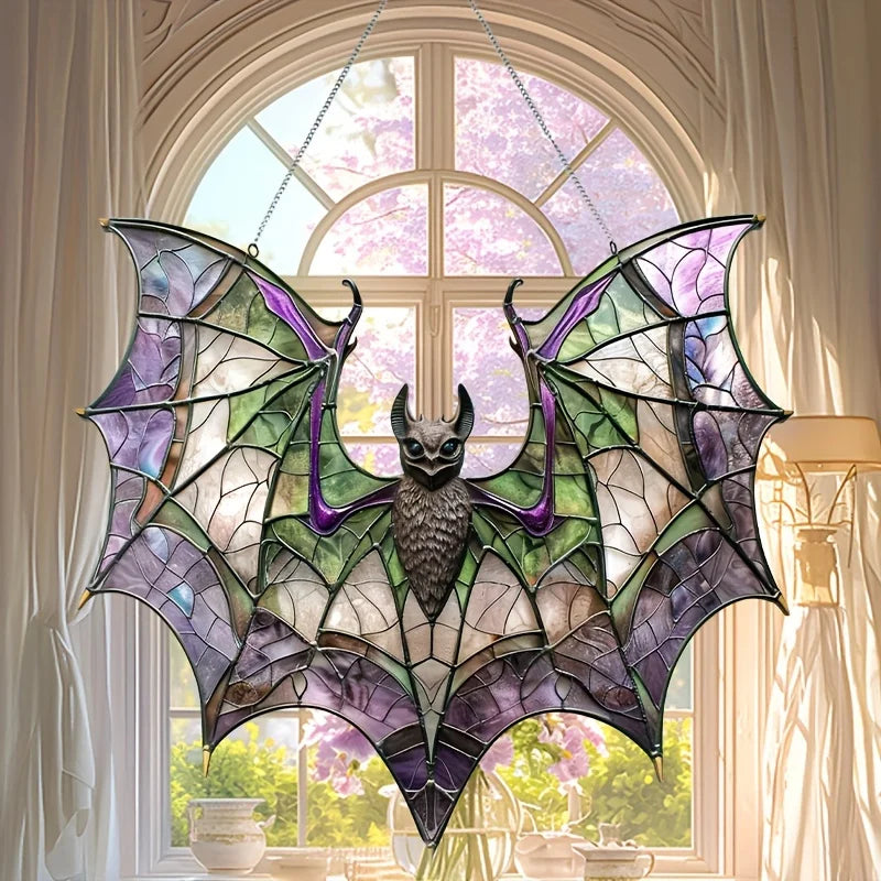 Contemporary Acrylic Bat Suncatcher – Halloween Wall Art & Wreath Centerpiece Decor