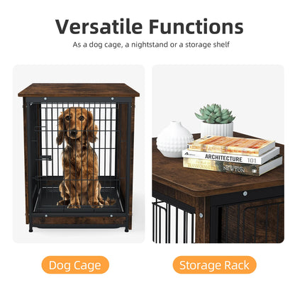 Pet Cage Kennel with 2 Doors and Removable Tray - Dog Crate & End Table S, M, L