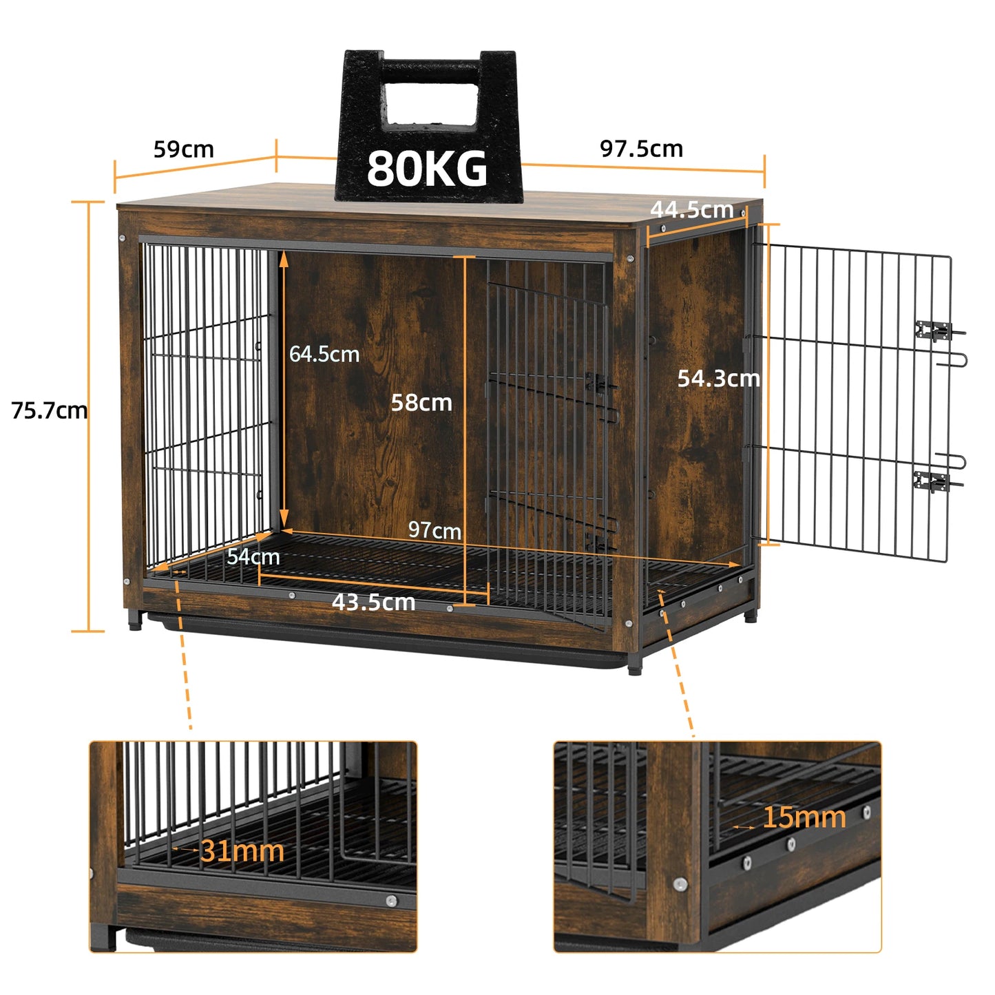 Pet Cage Kennel with 2 Doors and Removable Tray - Dog Crate & End Table S, M, L