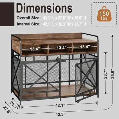 Rustic Wooden Dog Crate – Stylish & Durable Dog Kennel with Drawers for Storage