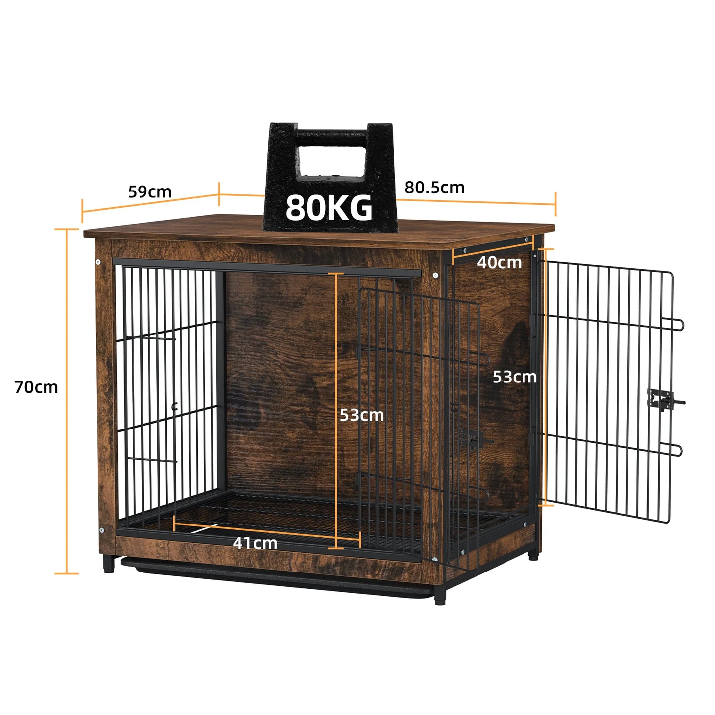 Pet Cage Kennel with 2 Doors and Removable Tray - Dog Crate & End Table S, M, L