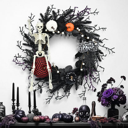 Scary Home Decor Halloween Wreath Decoration For Front Door Simulation Black Branch  Skeleton Pumpkin 50cm