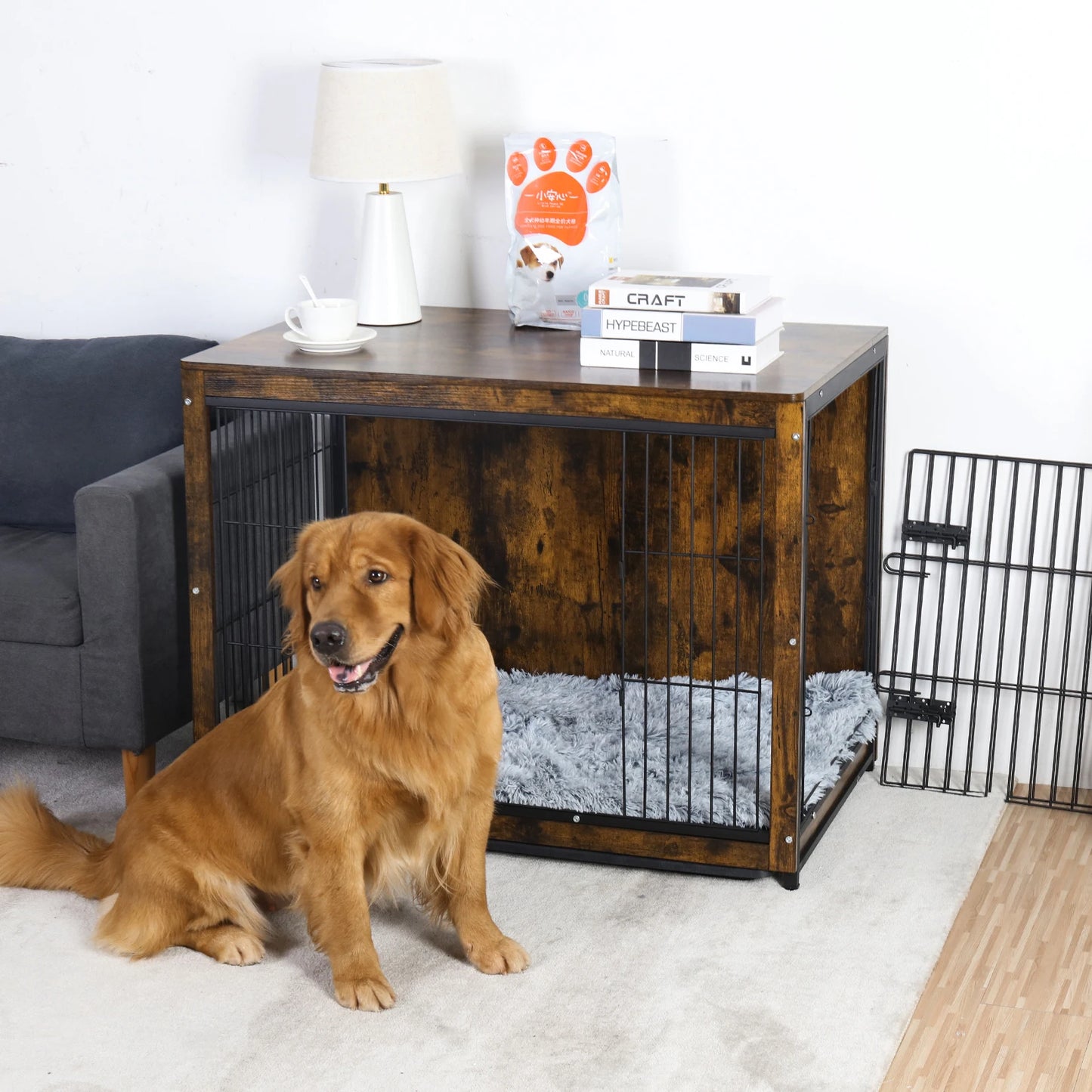 Pet Cage Kennel with 2 Doors and Removable Tray - Dog Crate & End Table S, M, L