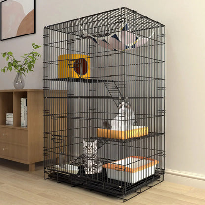 Large Foldable Stainless Steel Cat Cage – Durable Pet House for Cats & Small Dogs White Grey