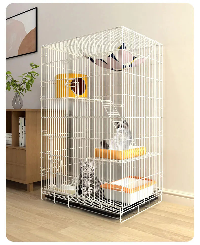 Large Foldable Stainless Steel Cat Cage – Durable Pet House for Cats & Small Dogs White Grey