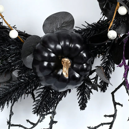 Scary Home Decor Halloween Wreath Decoration For Front Door Simulation Black Branch  Skeleton Pumpkin 50cm