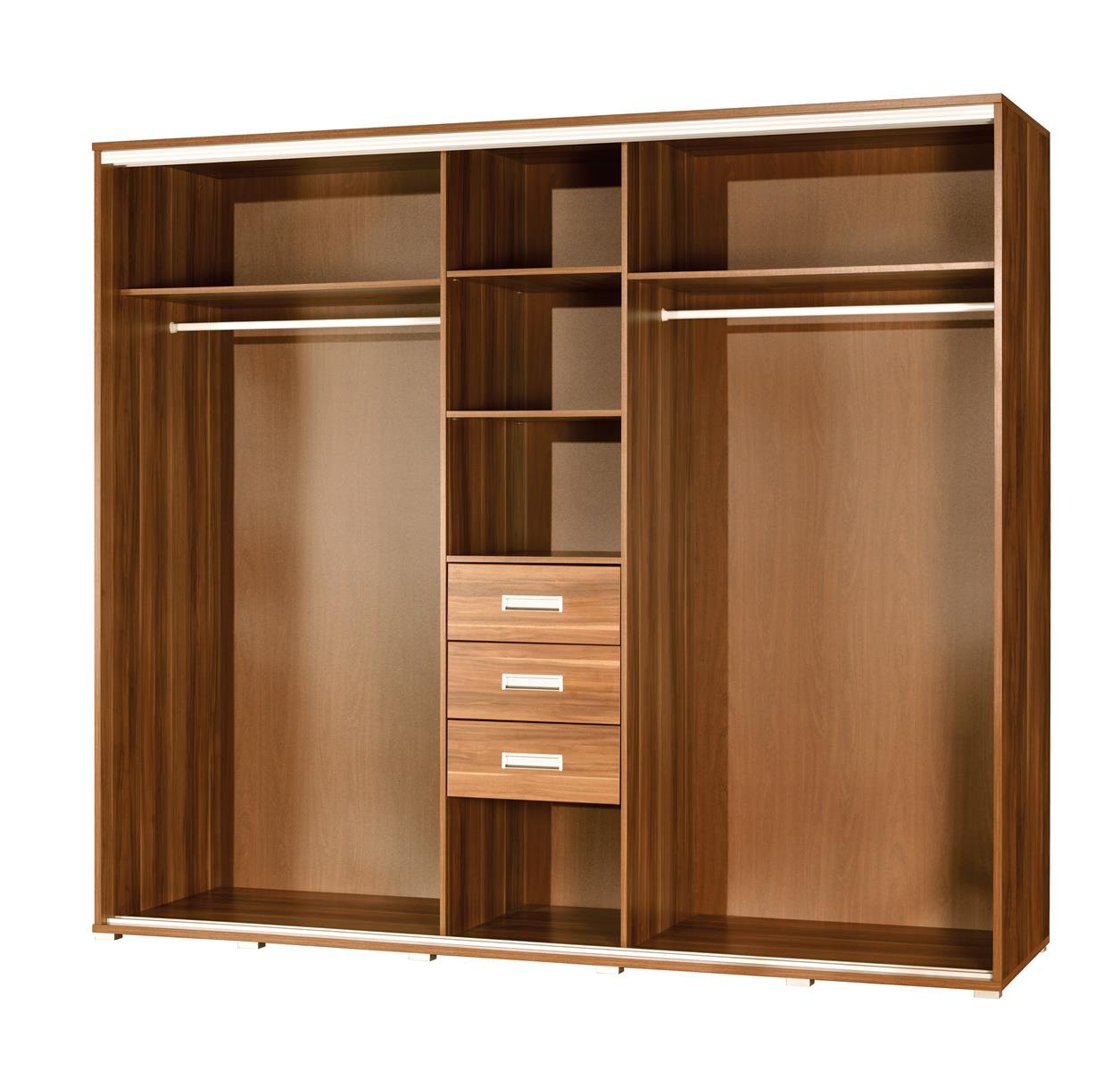 PENELOPE - 3 Sliding Doors Wardrobe with Mirror Shelves Hanging Rail Various Colours width 255 cm