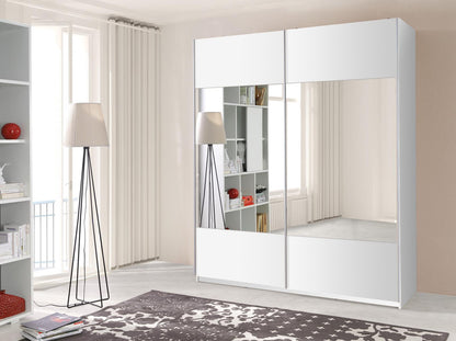 VARIO - 2 Sliding Doors Wardrobe with Mirror Shelves Hanging Rail Various Colours with 175 cm