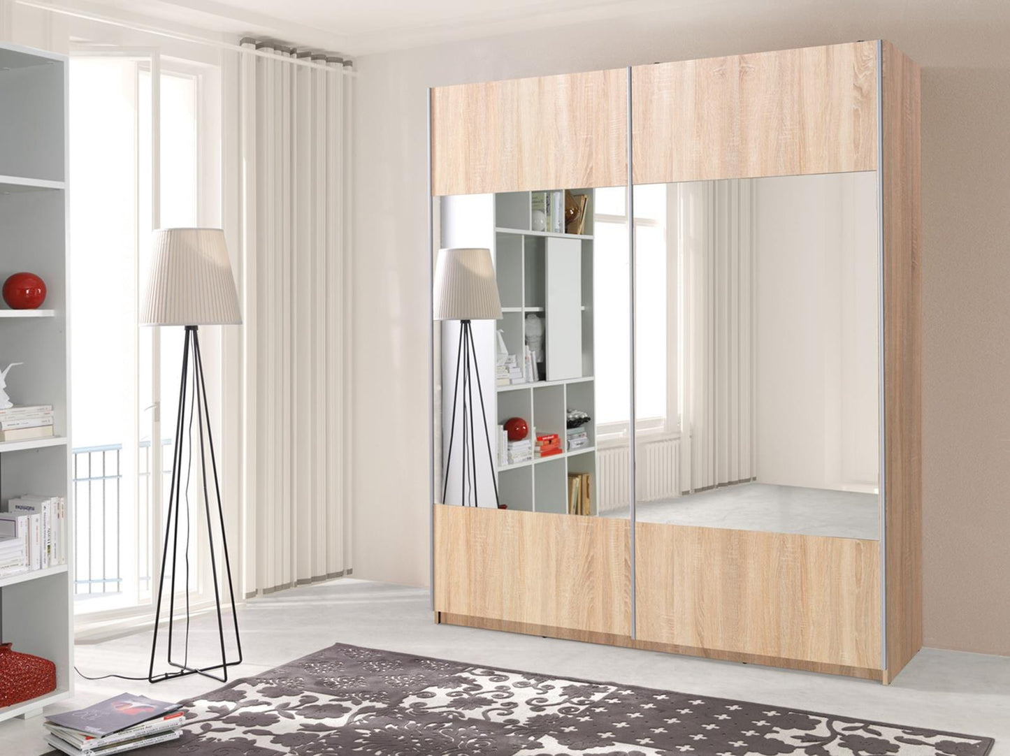 VARIO - 2 Sliding Doors Wardrobe with Mirror Shelves Hanging Rail Various Colours with 175 cm