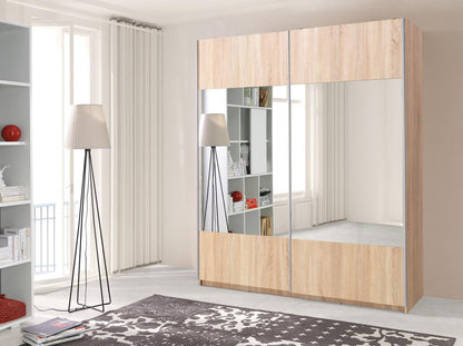 VARIO - 2 Sliding Doors Wardrobe with Mirror Shelves Hanging Rail Various Colours with 175 cm